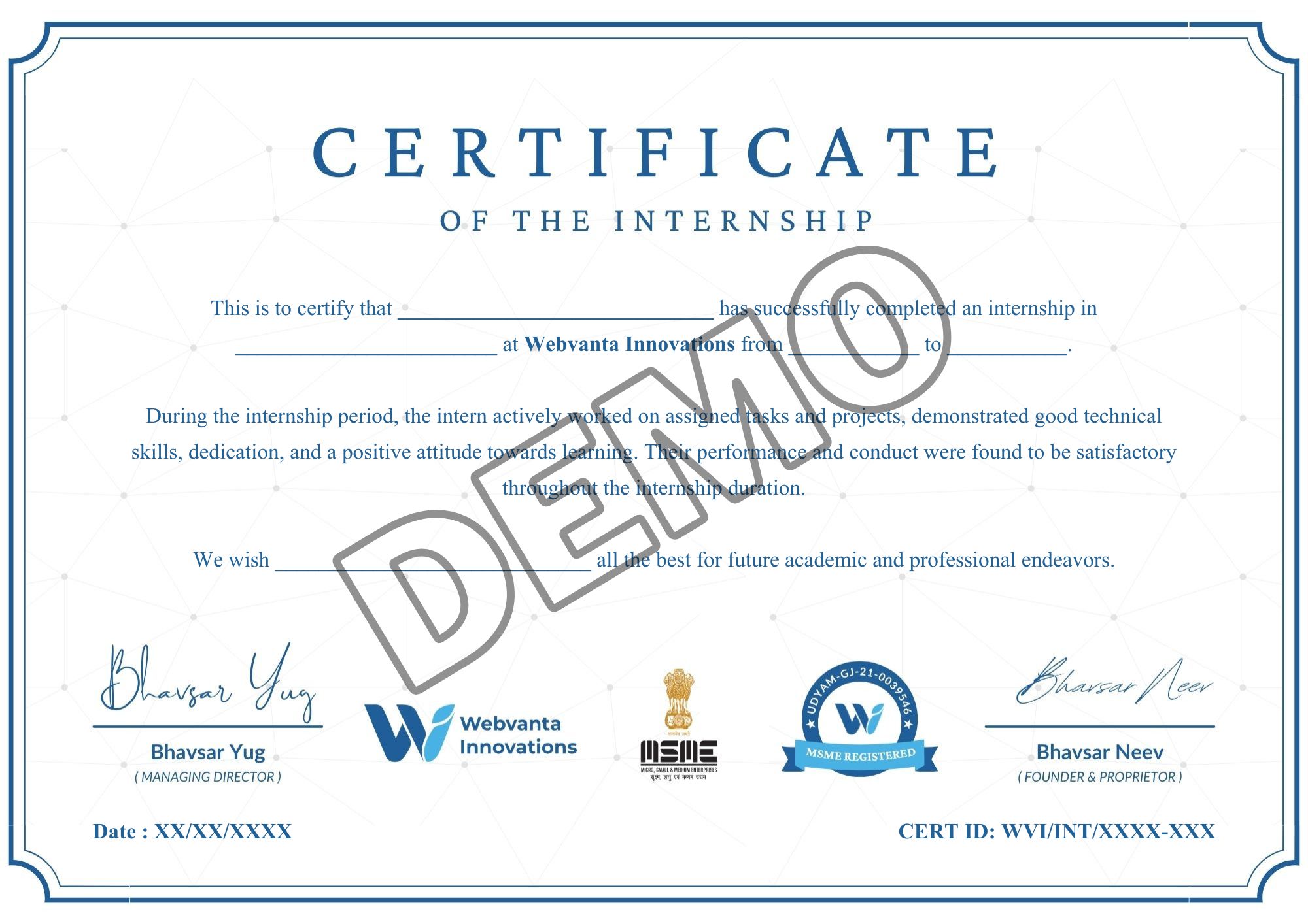 Internship Completion Certificate Demo