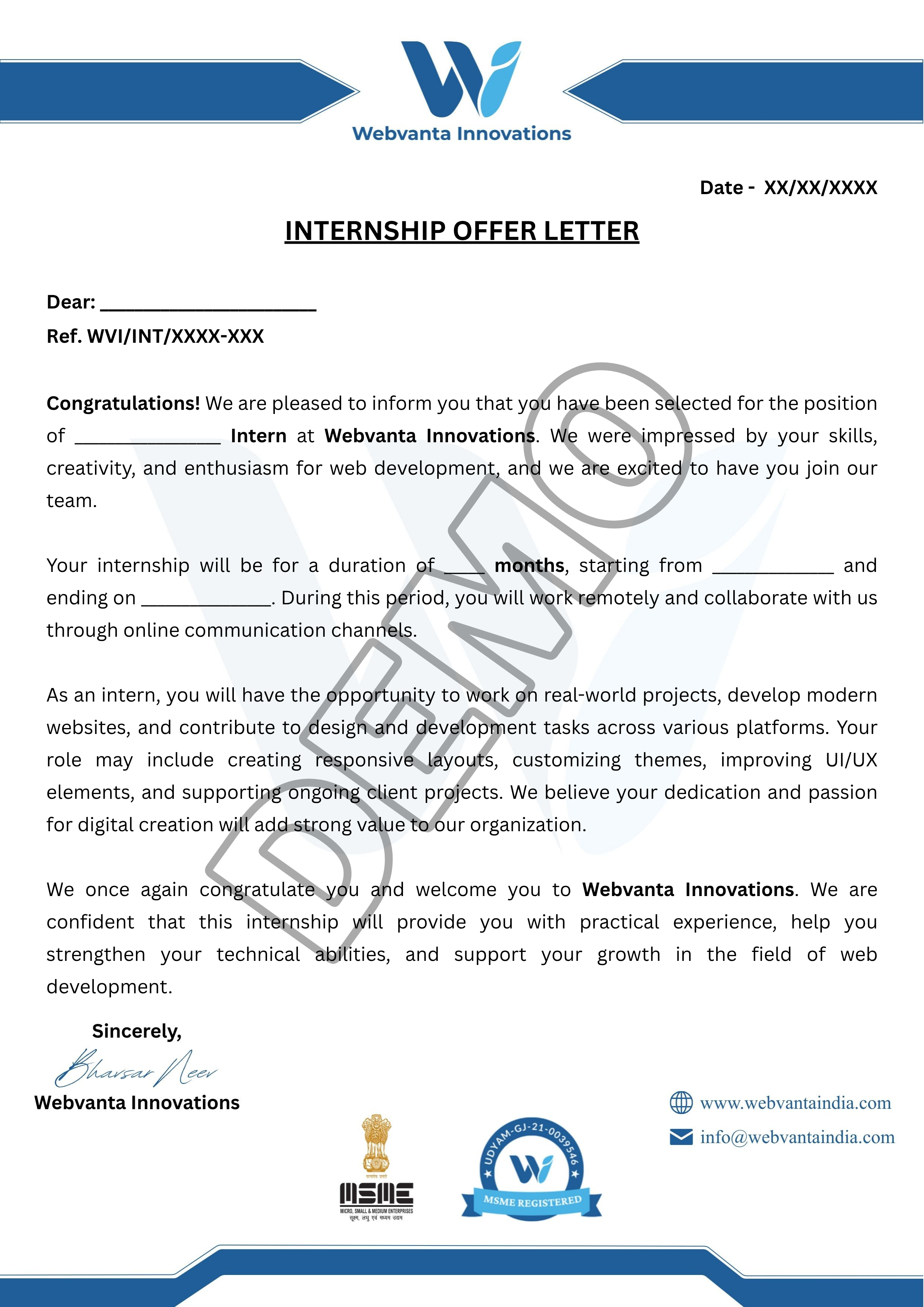 Official Internship Offer Letter Demo